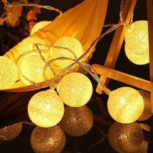 Гирлянда-фонарик Хлопковые шарики из ниток 20 штук 6,5 см Тёплый белый Гирлянда-фонарик Хлопковые шарики из ниток 20 штук 6,5 см Тёплый белый