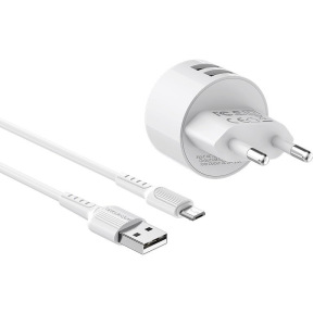 Комплект зарядки Micro USB Borofone BA23A Brilliant, 2 USB, 2.4А Комплект зарядки Micro USB Borofone BA23A Brilliant, 2 USB, 2.4А