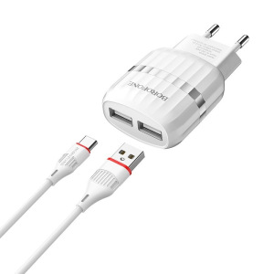 Комплект зарядки Type-C BA24A, 2 USB, 2.1А, белый Комплект зарядки Type-C BA24A, 2 USB, 2.1А, белый