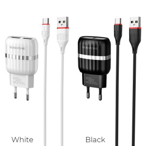 Комплект зарядки Type-C BA24A, 2 USB, 2.1А, белый Комплект зарядки Type-C BA24A, 2 USB, 2.1А, белый