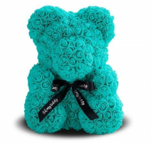 Мишка из роз 3D с бантом 40 см бирюзовый Мишка из роз 3D с бантом 40 см бирюзовый