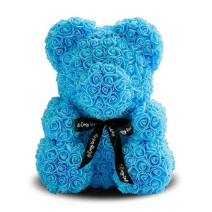 Мишка из роз 3D с бантом 40 см голубой Мишка из роз 3D с бантом 40 см голубой