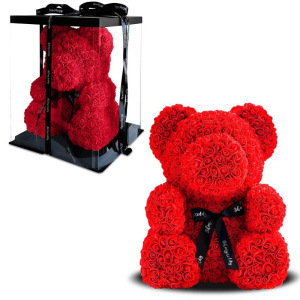 Мишка из роз 3D с бантом 40 см красный Мишка из роз 3D с бантом 40 см красный