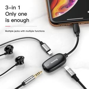 Переходник Baseus 3-в-1 L51 CALL51-01, Apple Lightning - mini jack 3.5 mm Переходник Baseus 3-в-1 L51 CALL51-01, Apple Lightning - mini jack 3.5 mm