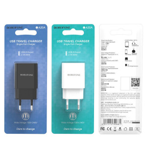 Сетевое зарядное устройство Borofone BA20A, 1 USB, 2.1A, белый Сетевое зарядное устройство Borofone BA20A, 1 USB, 2.1A, белый