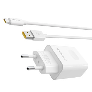 Зарядное устройство BOROFONE BA32A Bright power, 3A, белый, с кабелем Type-C Зарядное устройство BOROFONE BA32A Bright power, 3A, белый, с кабелем Type-C