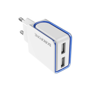 Зарядное устройство BOROFONE BA35 Brilliant 2*USB, 2.1A, белый Зарядное устройство BOROFONE BA35 Brilliant 2*USB, 2.1A, белый