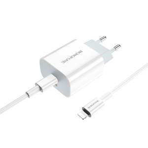 Зарядное устройство BOROFONE BA38A Speedy Type-C, 3A, белый, с кабелем BX36 Lightning PD Зарядное устройство BOROFONE BA38A Speedy Type-C, 3A, белый, с кабелем BX36 Lightning PD