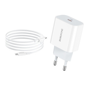 Зарядное устройство BOROFONE BA38A Speedy Type-C, 3A, белый, с кабелем BX36 Lightning PD Зарядное устройство BOROFONE BA38A Speedy Type-C, 3A, белый, с кабелем BX36 Lightning PD