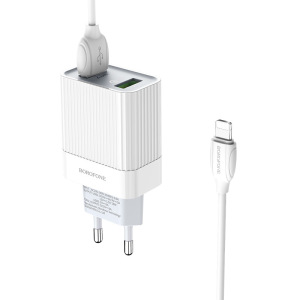 Зарядное устройство BOROFONE BA39A Speedway Lightning, 3A, белый, кабель BX19 Huiyi Зарядное устройство BOROFONE BA39A Speedway Lightning, 3A, белый, кабель BX19 Huiyi