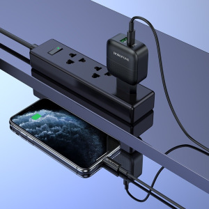 Зарядное устройство BOROFONE BA46A Premium, 3A, черный, два порта: USB/Type-C, кабель Type-C-Lightning Зарядное устройство BOROFONE BA46A Premium, 3A, черный, два порта: USB/Type-C, кабель Type-C-Lightning