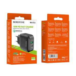 Зарядное устройство BOROFONE BA46A Premium, 3A, черный, два порта: USB/Type-C Зарядное устройство BOROFONE BA46A Premium, 3A, черный, два порта: USB/Type-C