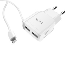 Зарядное устройство HOCO C59A, 2.4A, белый, lightning, двойной порт, быстрая зарядка Зарядное устройство HOCO C59A, 2.4A, белый, lightning, двойной порт, быстрая зарядка