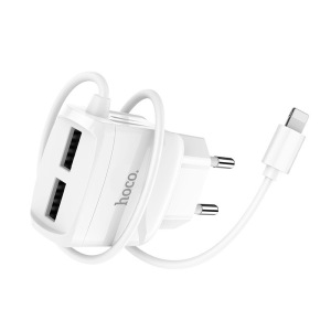 Зарядное устройство HOCO C59A, 2.4A, белый, lightning, двойной порт, быстрая зарядка Зарядное устройство HOCO C59A, 2.4A, белый, lightning, двойной порт, быстрая зарядка