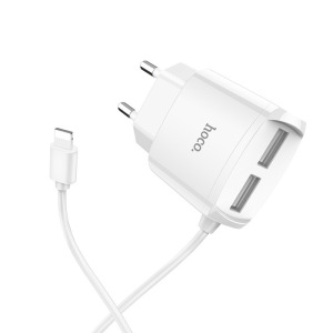Зарядное устройство HOCO C59A, 2.4A, белый, lightning, двойной порт, быстрая зарядка Зарядное устройство HOCO C59A, 2.4A, белый, lightning, двойной порт, быстрая зарядка