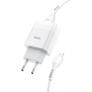 Зарядное устройство HOCO C73A Glorious, 2.4A, белый, кабель Lightning Зарядное устройство HOCO C73A Glorious, 2.4A, белый, кабель Lightning