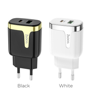 Зарядное устройство HOCO C79A Zeus, 3.1A, черный, Двойной порт USB/Type-C,PD3.0, QC3.0 Зарядное устройство HOCO C79A Zeus, 3.1A, черный, Двойной порт USB/Type-C,PD3.0, QC3.0