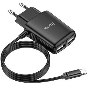 Зарядное устройство HOCO C82A Real, 2.4A, черный, кабель Type-C Зарядное устройство HOCO C82A Real, 2.4A, черный, кабель Type-C