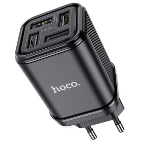 Зарядное устройство HOCO C84A Resolute USB, 3.4A, черный, четыре порта Зарядное устройство HOCO C84A Resolute USB, 3.4A, черный, четыре порта