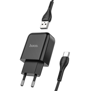 Зарядное устройство HOCO N2 Vigour single, 2A, черный, кабель Type-C Зарядное устройство HOCO N2 Vigour single, 2A, черный, кабель Type-C