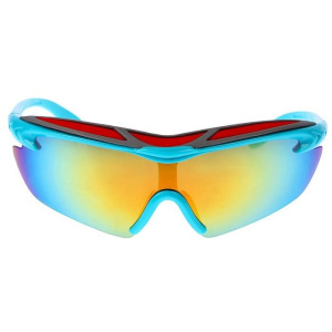 Очки спортивные, линзы зеркальные, оправа и дужки голубые, цветная вставка сверху, 14х5.5 см Очки спортивные, линзы зеркальные, оправа и дужки голубые, цветная вставка сверху, 14х5.5 см