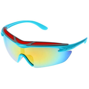 Очки спортивные, линзы зеркальные, оправа и дужки голубые, цветная вставка сверху, 14х5.5 см Очки спортивные, линзы зеркальные, оправа и дужки голубые, цветная вставка сверху, 14х5.5 см