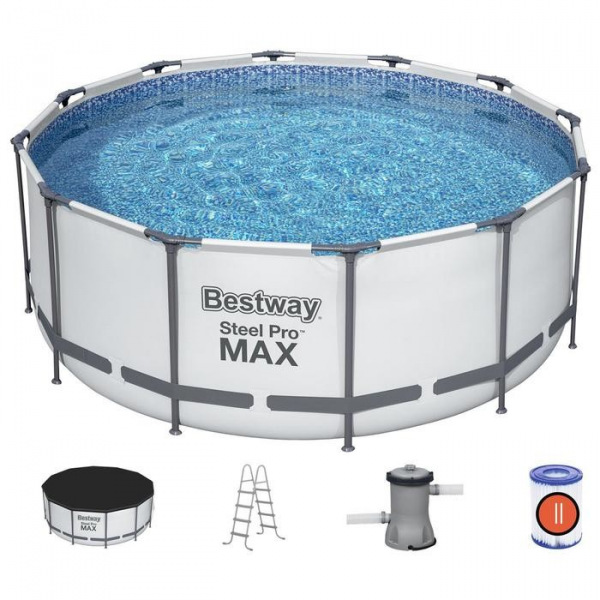Бассейн каркасный Steel Pro MAX, 366 х 122 см, фильтр-насос, лестница, тент, 56420 Bestway