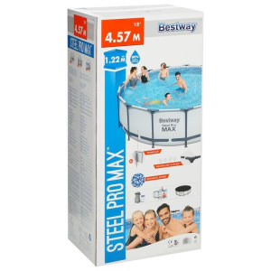 Бассейн каркасный Steel Pro MAX, 457 х 122 см, фильтр-насос, лестница, тент, 56438 Bestway Бассейн каркасный Steel Pro MAX, 457 х 122 см, фильтр-насос, лестница, тент, 56438 Bestway