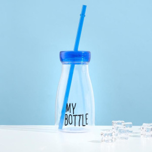 Бутылка для воды "My bottle", 400 мл, с трубочкой, спортивная, прозрачная, микс, 7х14.5 см Бутылка для воды "My bottle", 400 мл, с трубочкой, спортивная, прозрачная, микс, 7х14.5 см