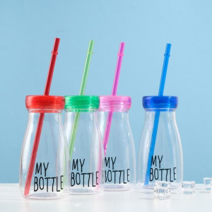 Бутылка для воды "My bottle", 400 мл, с трубочкой, спортивная, прозрачная, микс, 7х14.5 см Бутылка для воды "My bottle", 400 мл, с трубочкой, спортивная, прозрачная, микс, 7х14.5 см