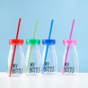 Бутылка для воды "My bottle", 400 мл, с трубочкой, спортивная, прозрачная, микс, 7х14.5 см Бутылка для воды "My bottle", 400 мл, с трубочкой, спортивная, прозрачная, микс, 7х14.5 см