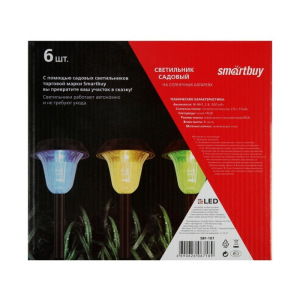 Фонарь садовый на солнечной батарее Smartbuy, 37 см, 1 led, RGB + W, пластик, черный Фонарь садовый на солнечной батарее Smartbuy, 37 см, 1 led, RGB + W, пластик, черный