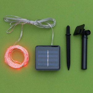 Гирлянда "Нить" 10 м роса, серебристая нить, 100 LED, свечение красное, 2 режима, солнечная батарея Гирлянда "Нить" 10 м роса, серебристая нить, 100 LED, свечение красное, 2 режима, солнечная батарея
