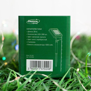 Гирлянда "Нить" 20 м роса, серебристая нить, 200 LED, свечение мульти, 2 режима, солнечная батарея Гирлянда "Нить" 20 м роса, серебристая нить, 200 LED, свечение мульти, 2 режима, солнечная батарея