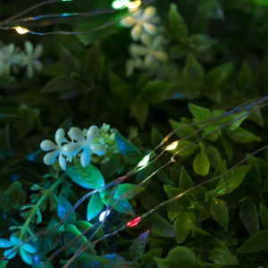 Гирлянда "Нить" 20 м роса, серебристая нить, 200 LED, свечение мульти, 2 режима, солнечная батарея Гирлянда "Нить" 20 м роса, серебристая нить, 200 LED, свечение мульти, 2 режима, солнечная батарея