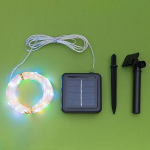 Гирлянда "Нить" 20 м роса, серебристая нить, 200 LED, свечение мульти, 2 режима, солнечная батарея Гирлянда "Нить" 20 м роса, серебристая нить, 200 LED, свечение мульти, 2 режима, солнечная батарея