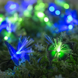 Гирлянда "Нить" 4.5 м с насадками "Бабочки", тёмная нить, 30 LED, свечение RG/RB, 2 режима, солнечная батарея Гирлянда "Нить" 4.5 м с насадками "Бабочки", тёмная нить, 30 LED, свечение RG/RB, 2 режима, солнечная батарея