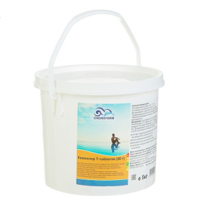 Хлорные быстрорастворимые таблетки для дезинфекции воды в бассейне Кемохлор Т- таблетки (20г), 5кг Хлорные быстрорастворимые таблетки для дезинфекции воды в бассейне Кемохлор Т- таблетки (20г), 5кг
