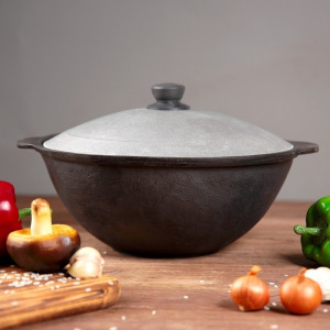 Казан чугунный, 3,5 л, плоское дно, алюминиевая крышка Казан чугунный, 3,5 л, плоское дно, алюминиевая крышка