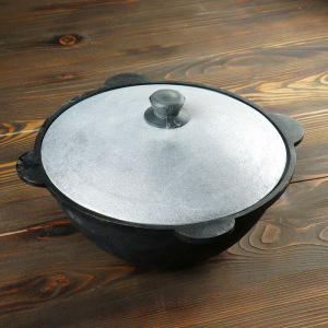 Казан чугунный, 3,5 л, плоское дно, алюминиевая крышка Казан чугунный, 3,5 л, плоское дно, алюминиевая крышка