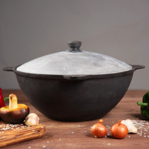 Казан чугунный, 3,5 л, плоское дно, алюминиевая крышка Казан чугунный, 3,5 л, плоское дно, алюминиевая крышка