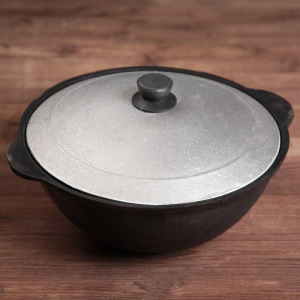 Казан чугунный, 3,5 л, плоское дно, алюминиевая крышка Казан чугунный, 3,5 л, плоское дно, алюминиевая крышка