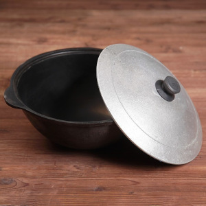 Казан чугунный, 3,5 л, плоское дно, алюминиевая крышка Казан чугунный, 3,5 л, плоское дно, алюминиевая крышка