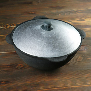 Казан чугунный, 4,5 л, плоское дно, алюминиевая крышка Казан чугунный, 4,5 л, плоское дно, алюминиевая крышка