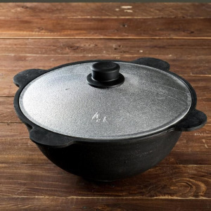 Казан чугунный, 4л, плоское дно, алюминиевая крышка Казан чугунный, 4л, плоское дно, алюминиевая крышка