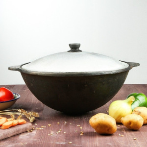 Казан чугунный, 8 л, круглое дно, алюминиевая крышка Казан чугунный, 8 л, круглое дно, алюминиевая крышка