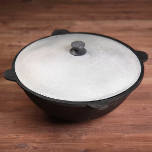 Казан чугунный, 8 л, плоское дно, алюминиевая крышка Казан чугунный, 8 л, плоское дно, алюминиевая крышка