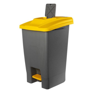 Контейнер мусорный 100л 390х480х750 серый с жёлтой крышкой и педалью Контейнер мусорный 100л 390х480х750 серый с жёлтой крышкой и педалью