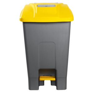 Контейнер мусорный 100л 390х480х750 серый с жёлтой крышкой и педалью Контейнер мусорный 100л 390х480х750 серый с жёлтой крышкой и педалью