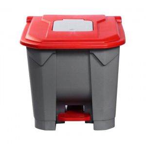 Контейнер мусорный 30л 350х380х460 серый с красной крышкой и педалью Контейнер мусорный 30л 350х380х460 серый с красной крышкой и педалью